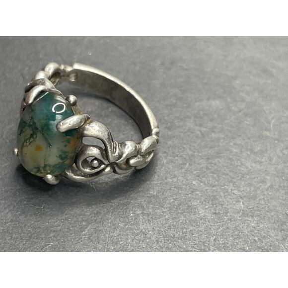 Vintage 925 Sterling Silver Moss Agate Gemstone Ornate Jewelry Ring Sz 6 6.45g - Picture 6 of 12